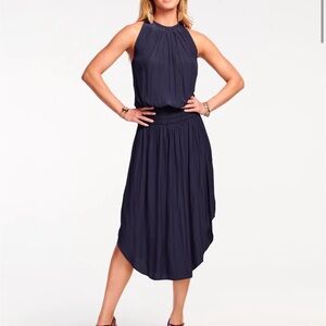 Ramy Brook Audrey Smocked Sleeveless Midi Dress Size XXS Navy